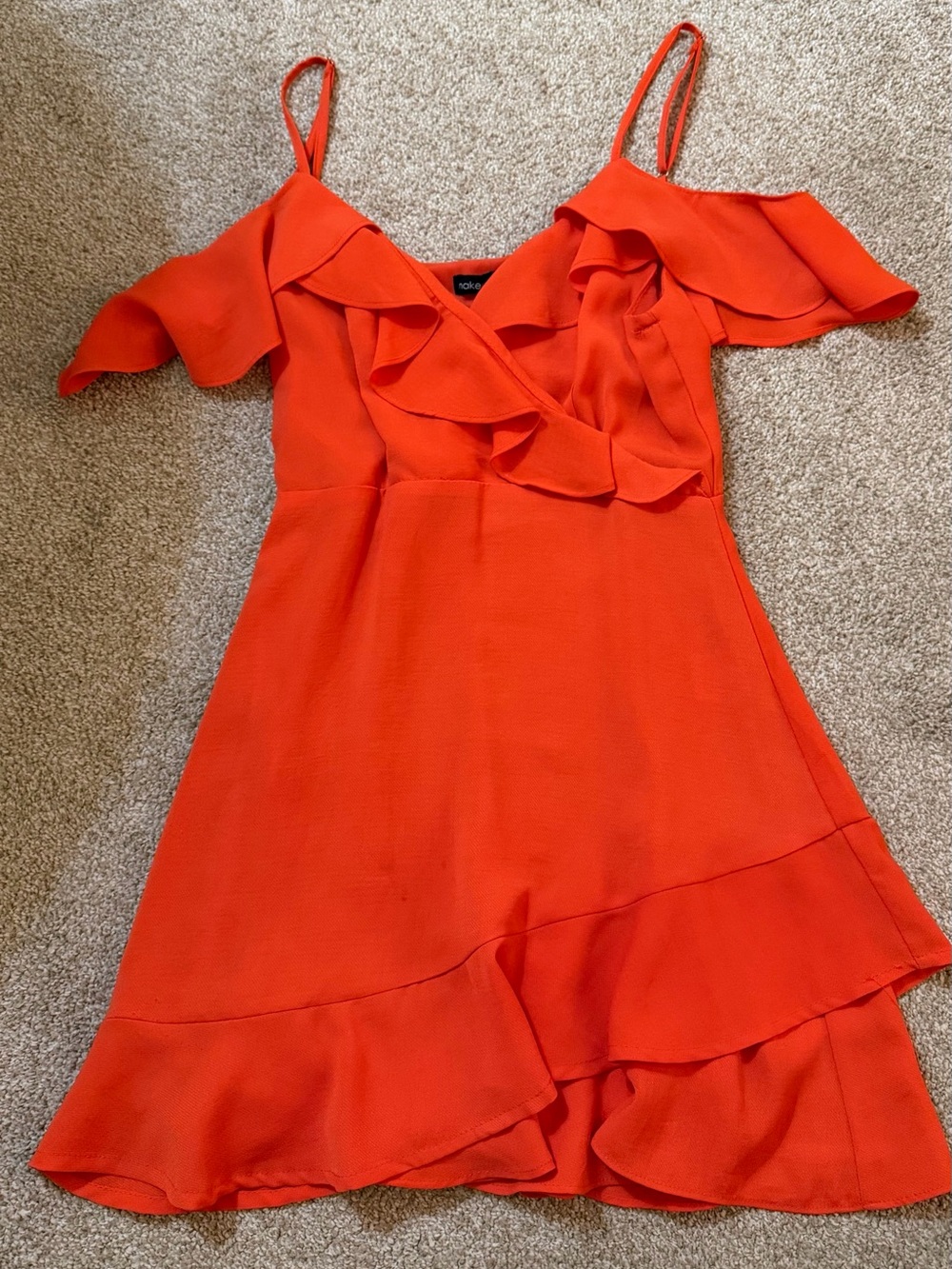 Naked wardrobe Orange Cold-Shoulder Ruffle Dress